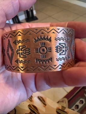 Fred Harvey Copper-Tone Etched Tribal Cuff